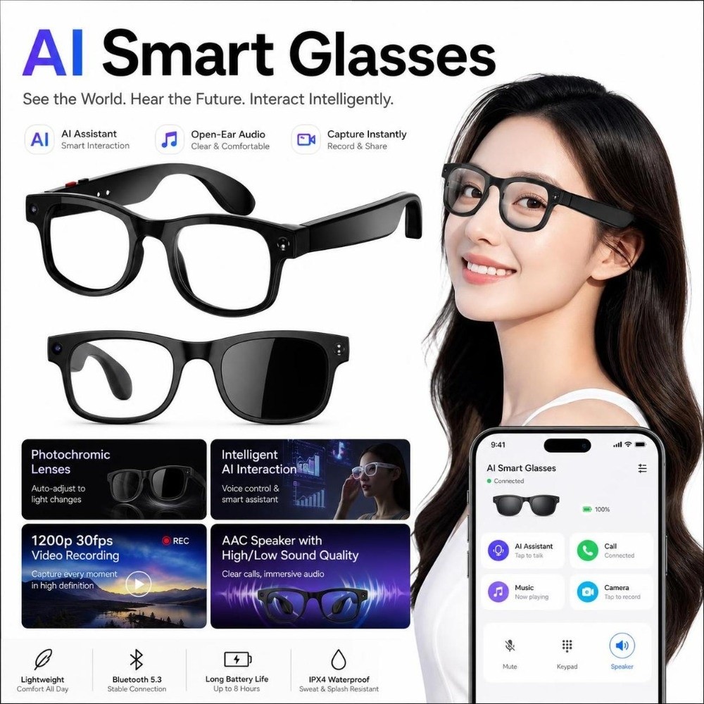 Smart Glasses Lens - 2-in-1 AI Smart Glasses HD Foto